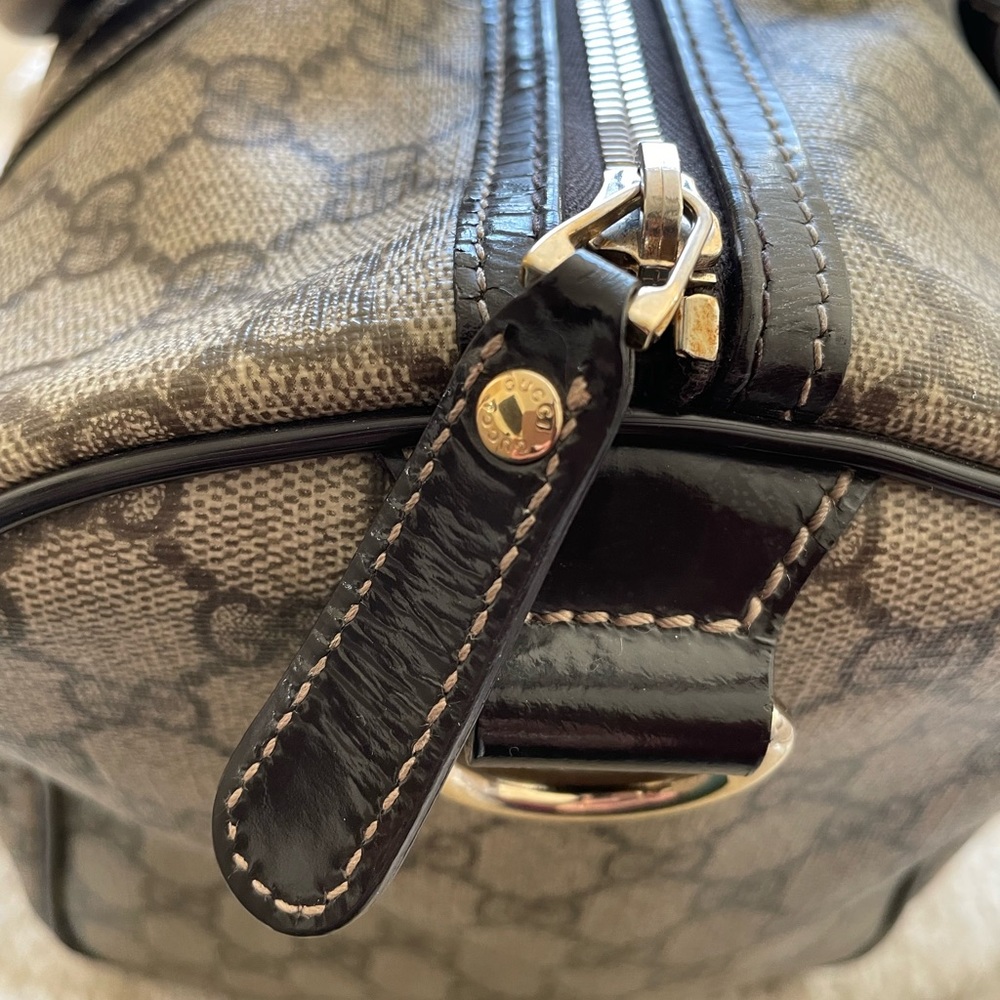 Vintage GUCCI Boston Bag in beige canvas and brown leather - Picture 16 of 17